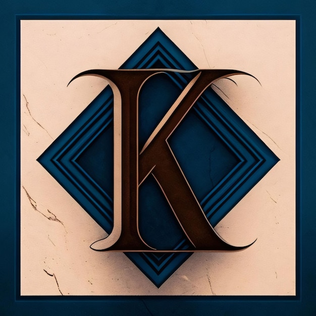 Photo 3d render of the letter k on the background of a marble wall