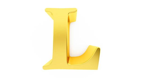 Photo 3d render of the letter l in gold metal isolated on a white background.