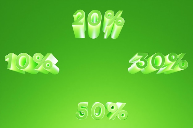 3d render of letters of sale percentages in green color on green background