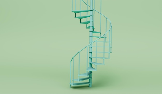 3d Render light Blue color Stairs on Pixie Green Background