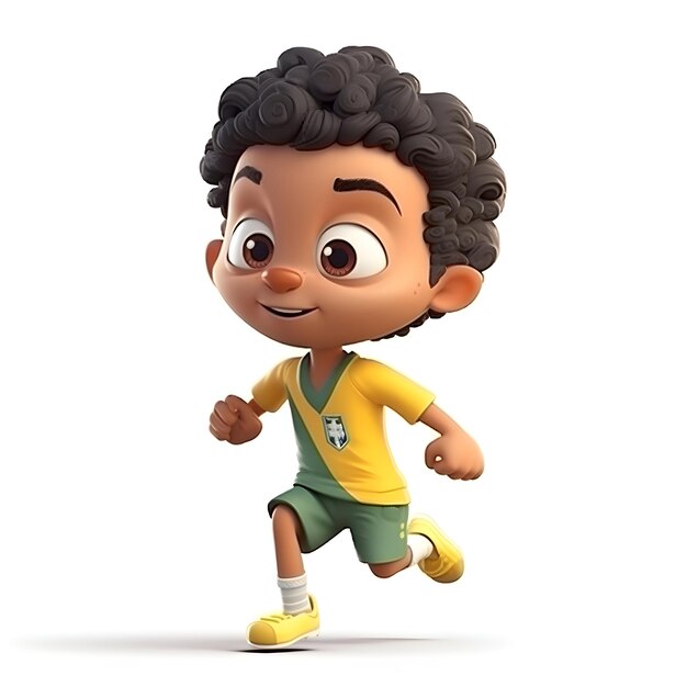 3D Render of a Little African American Boy running isolated on white background