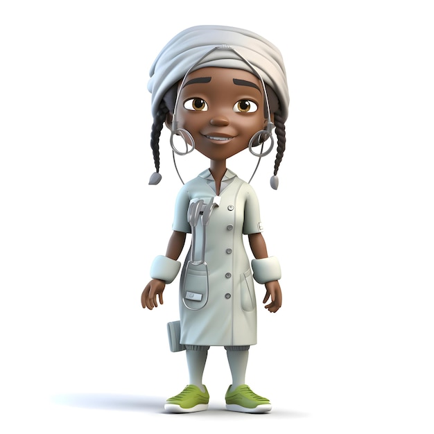 3D Render of a Little African Girl with a white bathrobe