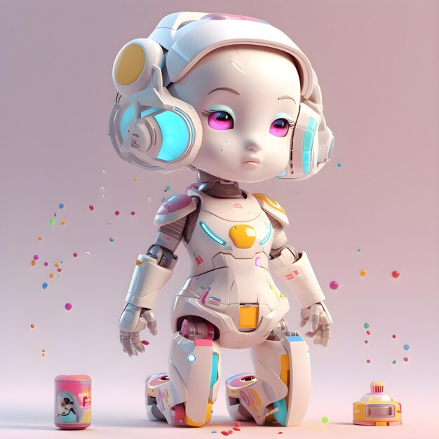 3D Render of a Little Astronaut Girl with Cloud of Confetti