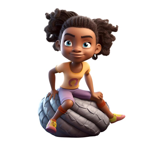 3D Render of a Little Black Girl with Gymnastic Ball