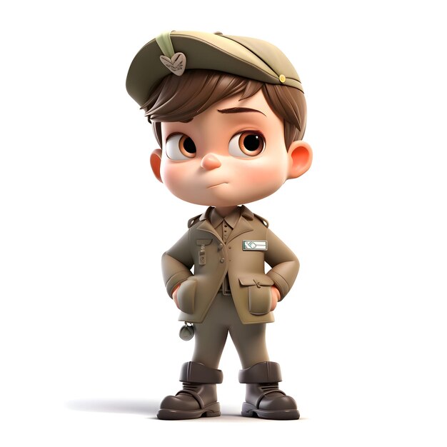 3D Render of a Little Boy in Army Uniform with Clipping Path