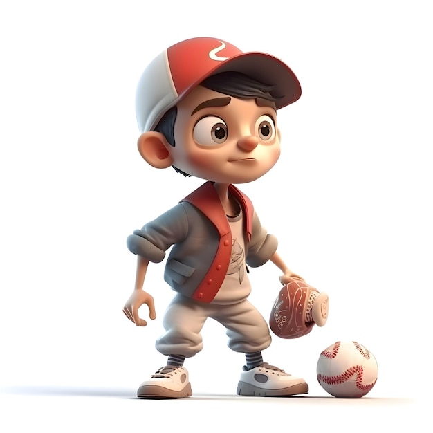 3D Render of a Little Boy Baseball Player with a baseball ball