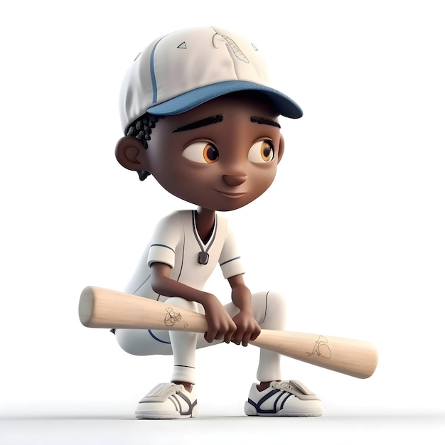 3D Render of a Little Boy Baseball Player with a Baseball Bat