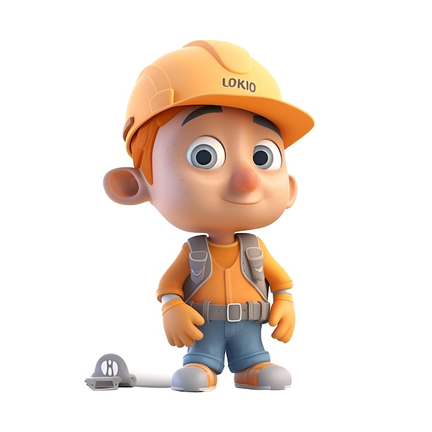 3D Render of a Little Boy Construction Worker with a tool belt