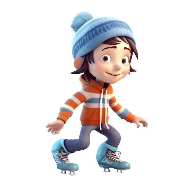 3d Render of Little Boy on Roller Skates with white background