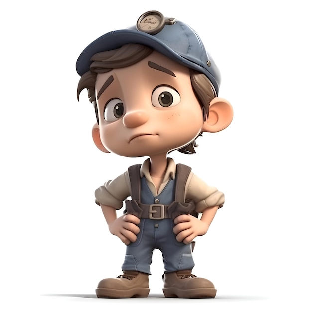 3D Render of a Little Boy Wearing a Workman Uniform