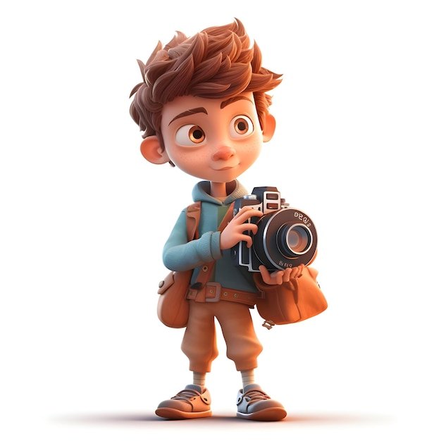 3D Render of a Little Boy with a backpack and a camera