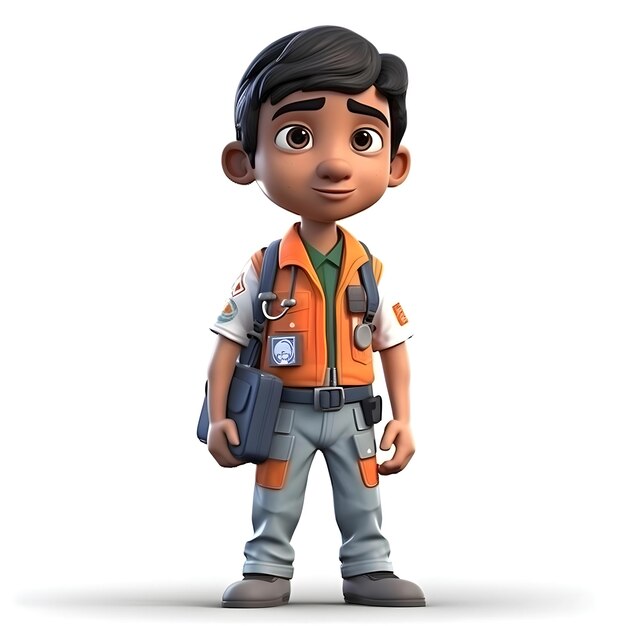 3D Render of a Little Boy with Backpack and Clipping Path