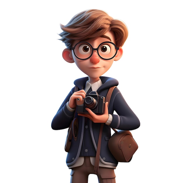 3D Render of a Little Boy with Backpack and Glasses