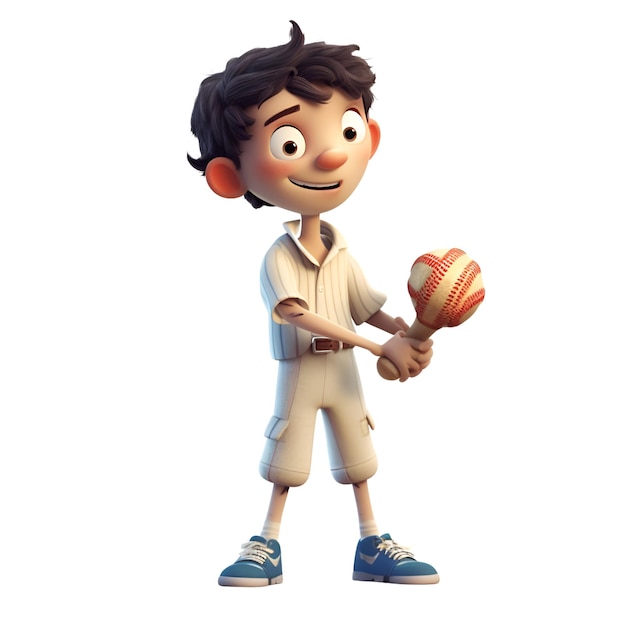 3D Render of Little Boy with Baseball Bat and Ball on White Background