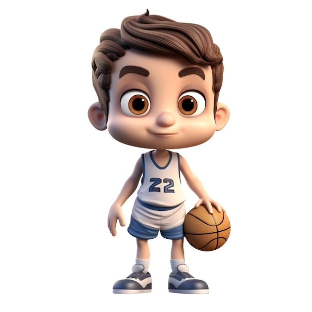 3D визуализация маленького мальчика с баскетбольным мячом