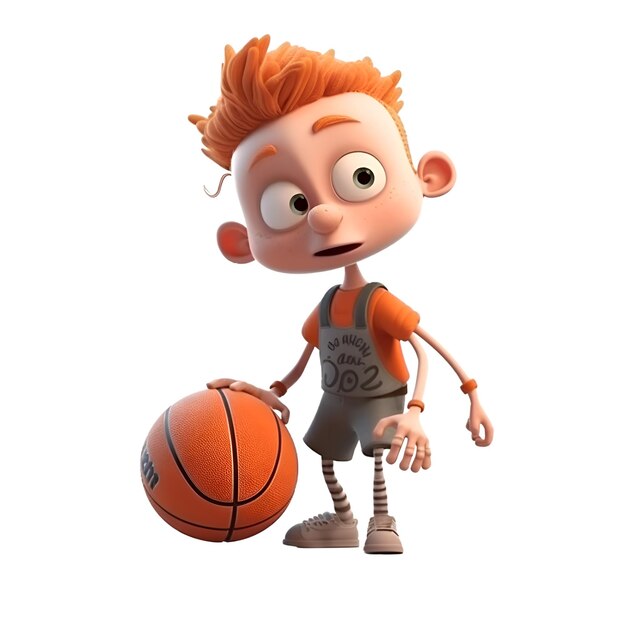 3D Render of a Little Boy with Basketball Isolated on White Background