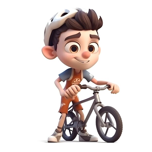 3D Render of a Little Boy with Bicycles on White Background