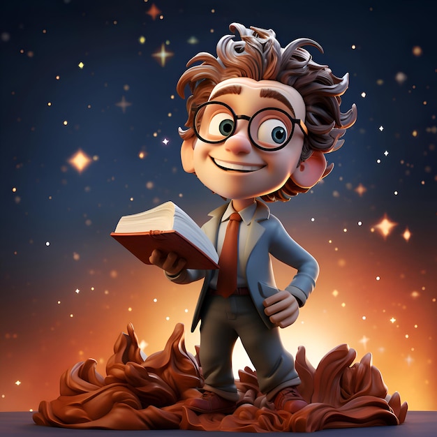 3D Render of a Little Boy with a book in his hand