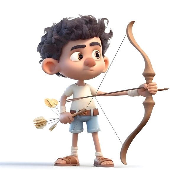 3D Render of a Little Boy with bow and arrow and bow