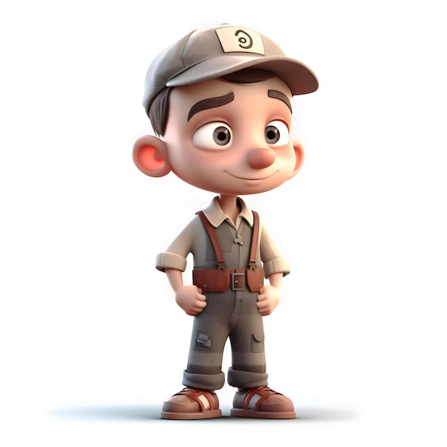 3D Render of a Little Boy with a cap and overalls