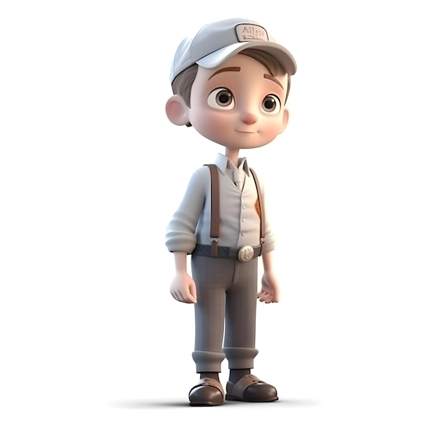 3D Render of a Little Boy with a cap and suspenders