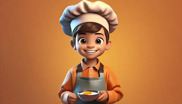 3D Render of a Little Boy with a Chef's Hat Cooking