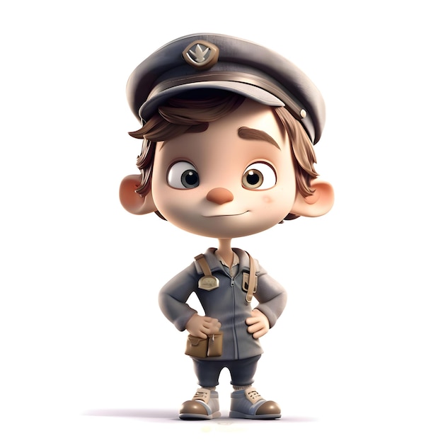 3D Render of a Little Boy with Cop's Hat and Costume