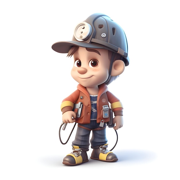 3D Render of a Little Boy with a Fireman's Helmet