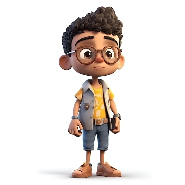 3D Render of a Little Boy with glasses and a backpack