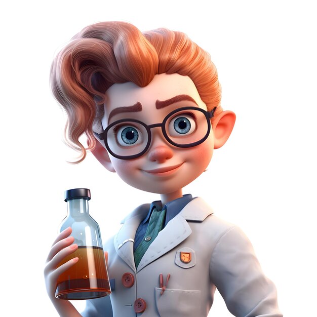 Photo 3d render of a little boy with glasses and a bottle