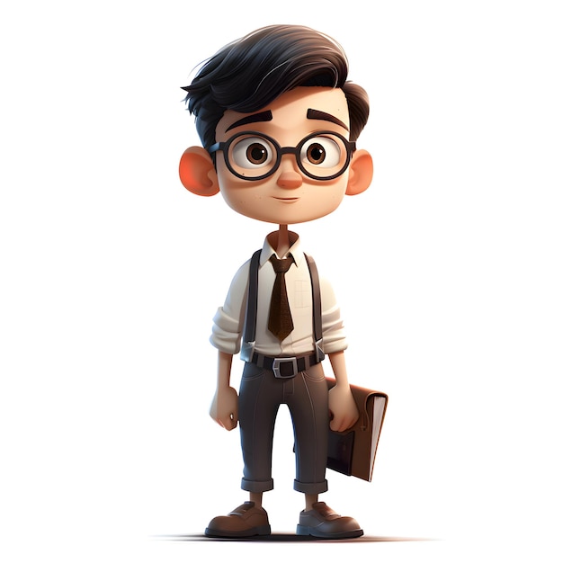 3D Render of a Little Boy with glasses and a briefcase