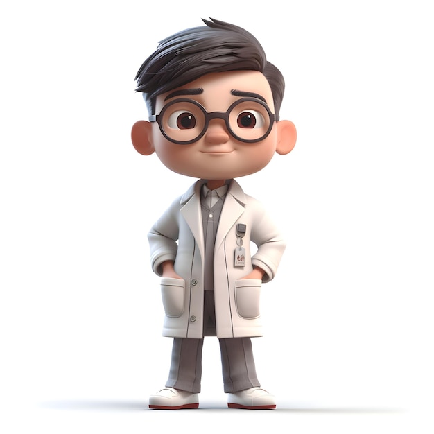 3D Render of a Little Boy with glasses and a lab coat