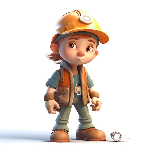 3D Render of a Little Boy with hardhat and construction helmet