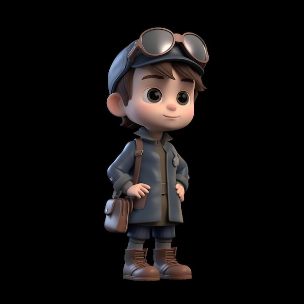 3D Render of a Little Boy with hat and sunglasses on black background