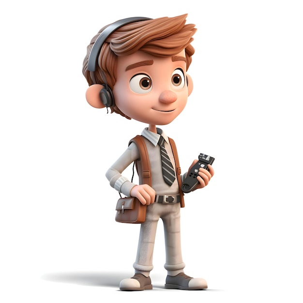 3D Render of a Little Boy with headphones and a camera