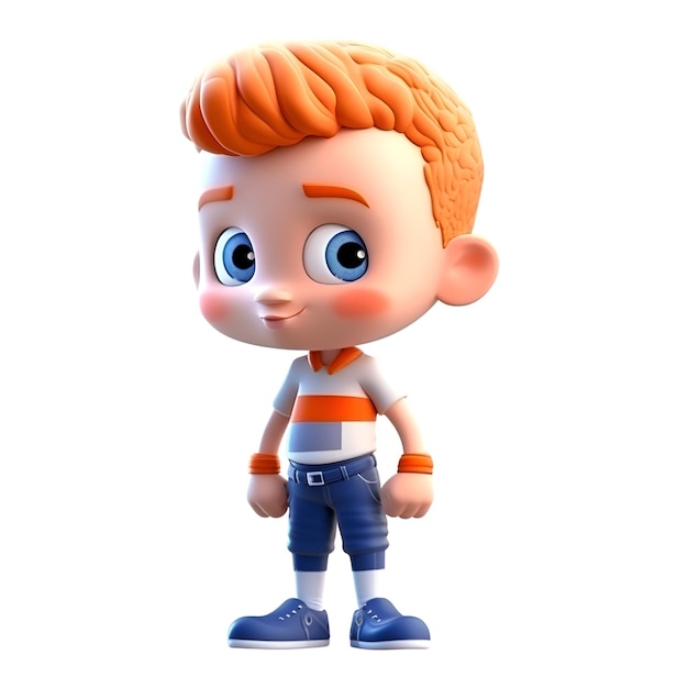 3D Render of a little boy with orange hair and blue eyes