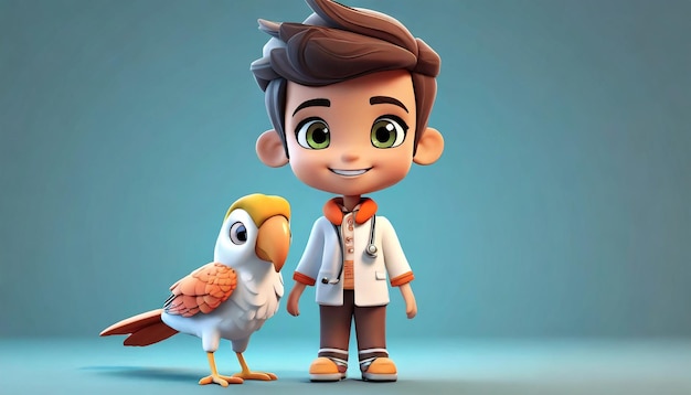 3D Render of a Little Boy with Parrot