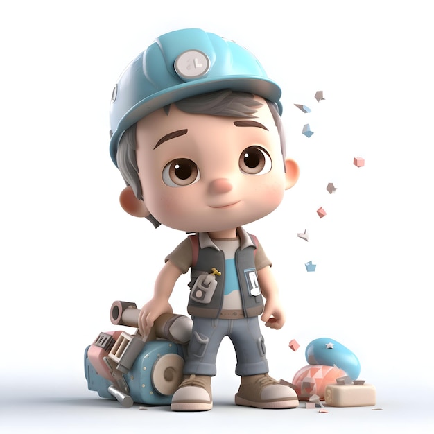 3D Render of a Little Boy with a Plumber's Helmet