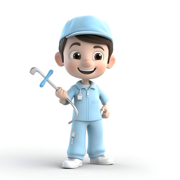 3D Render of a Little Boy with a Plumber's Tool