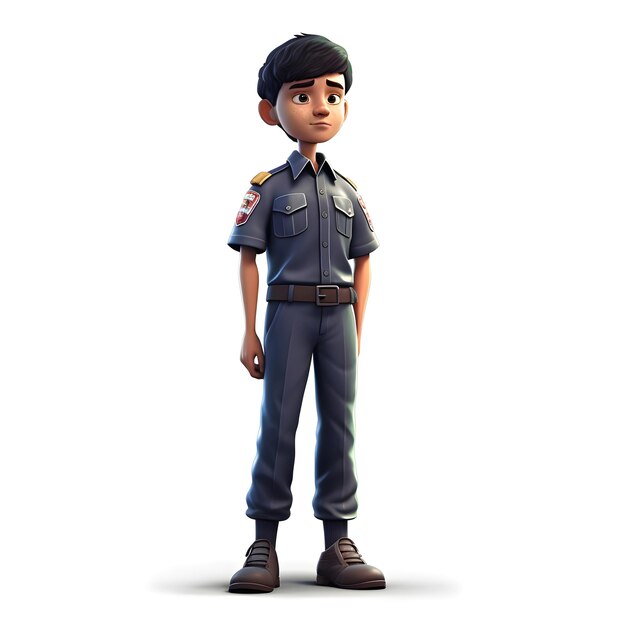 3D Render of a Little Boy with Police Station Uniform on White Background