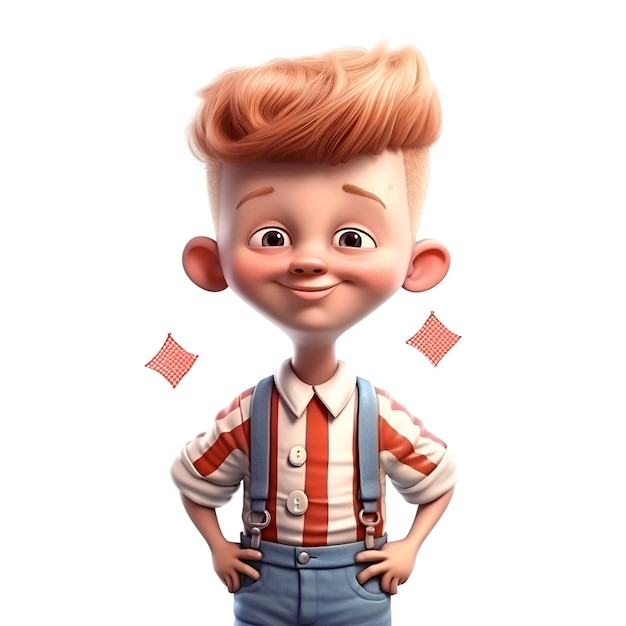 3D Render of a Little Boy with a red hair and suspenders