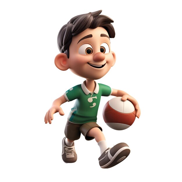 Premium AI Image 3D Render of a Little Boy with rugby ball isolated