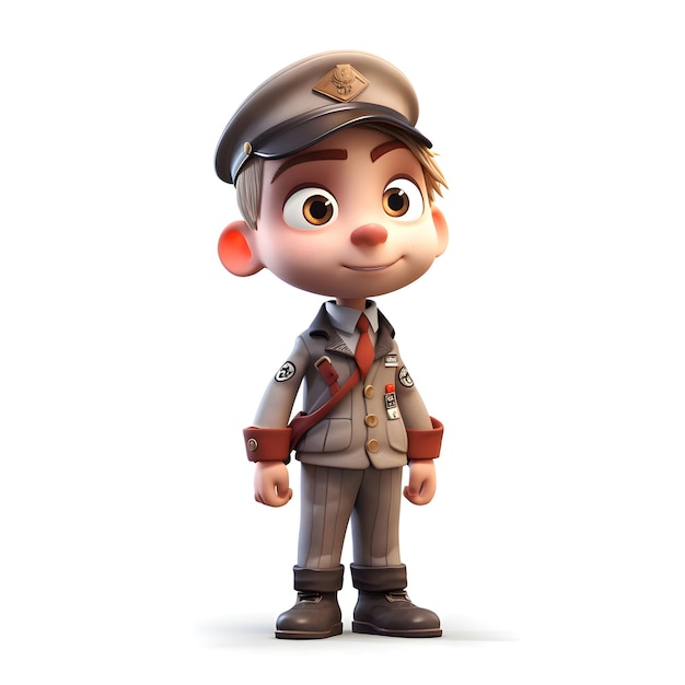 3D Render of Little boy with safari hat and ranger uniform