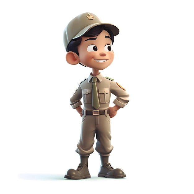 3D Render of a Little Boy with safari hat and uniform