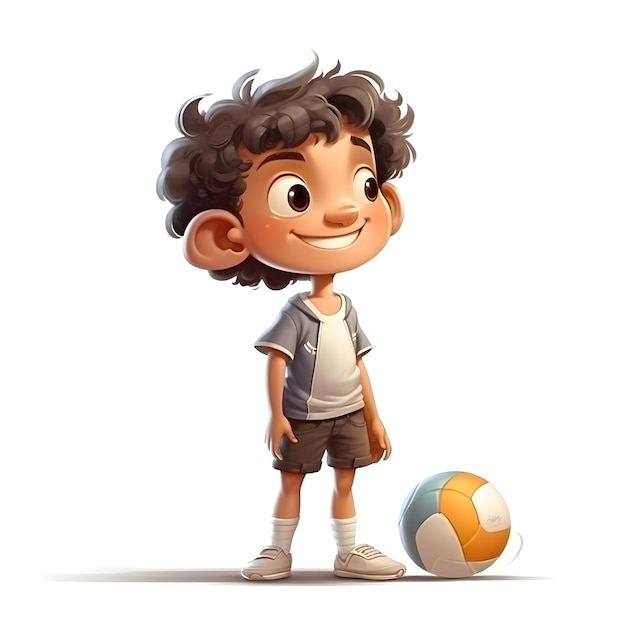 3D Render of a Little Boy with soccer ball isolated on white background