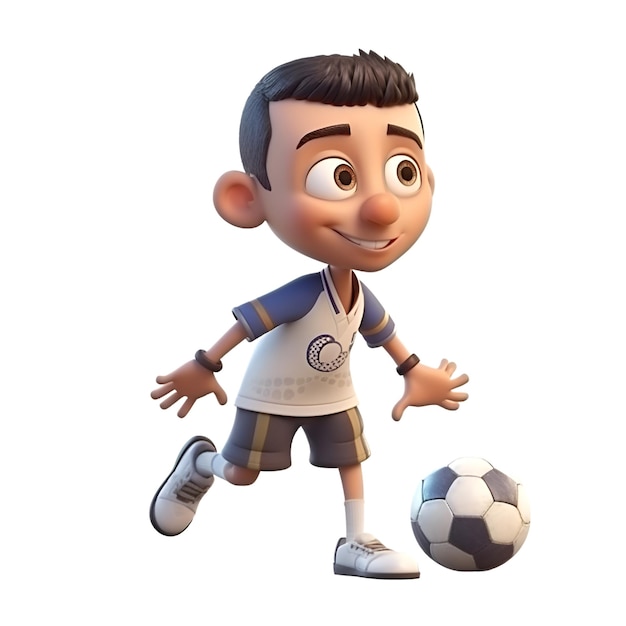 3D-рендеринг маленького мальчика с футбольным мячом на белом фоне
