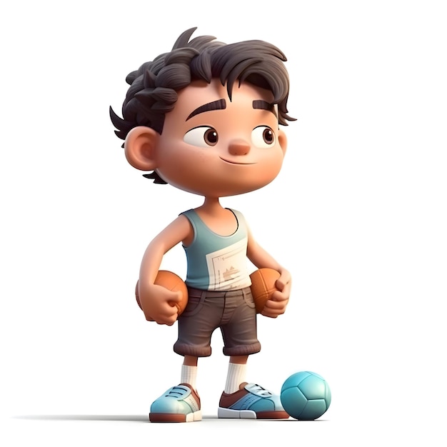 3D Render of a Little Boy with soccer ball on white background