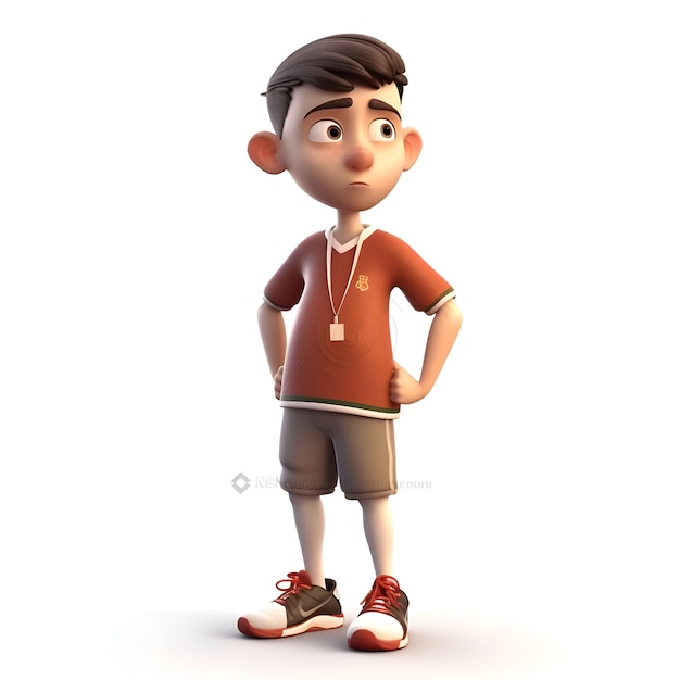 3D Render of a Little Boy with tshirt and shorts