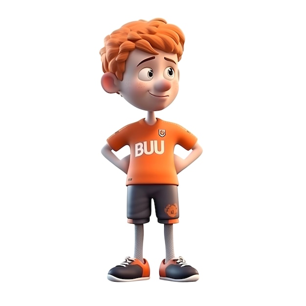 Photo 3d render of a little boy with tshirt and shorts
