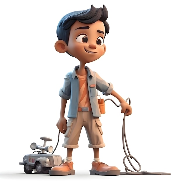 3D-рендеринг маленького мальчика с пылесосом